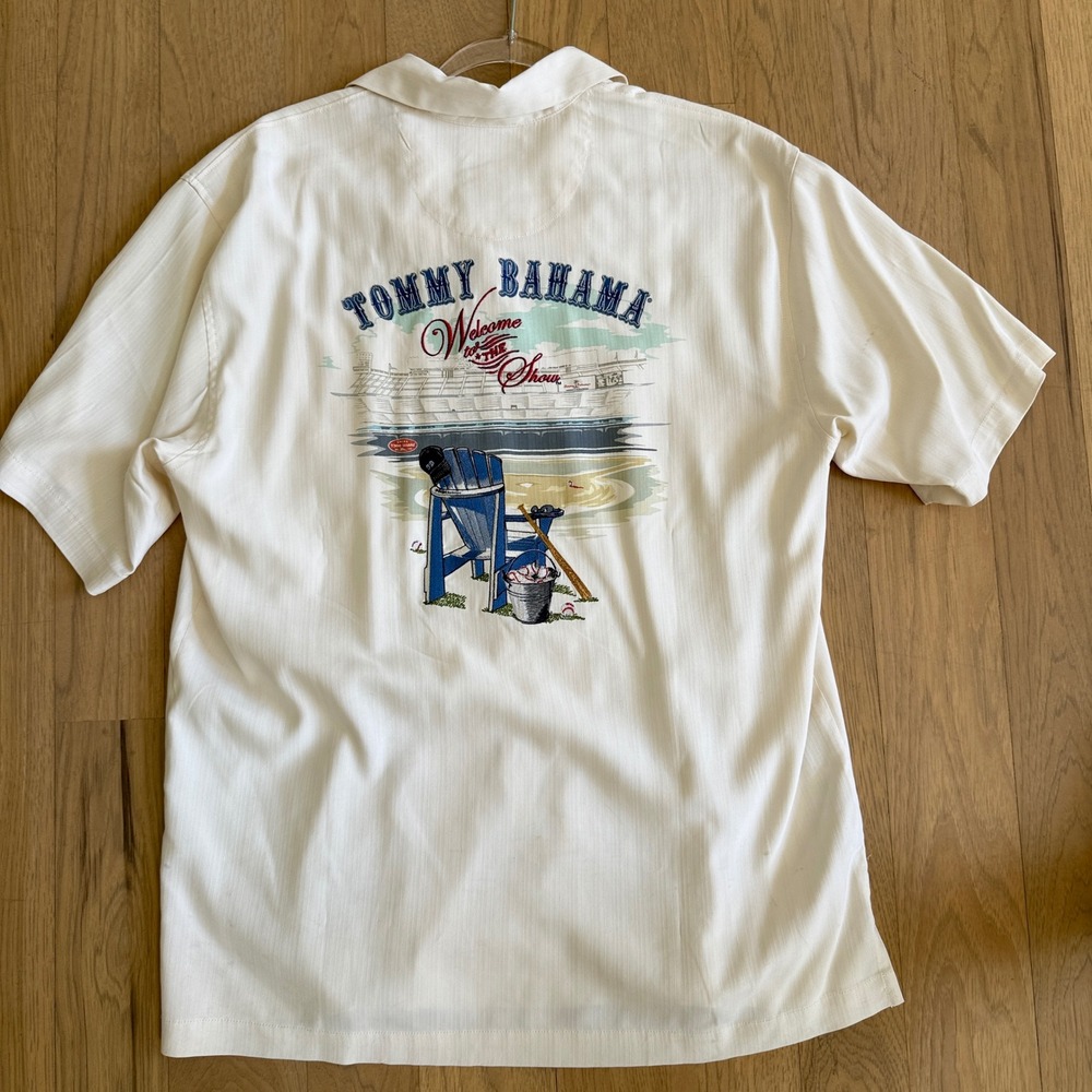 Tommy Bahama Button Down Men Medium Cream Silk Colorado Rockies MLB Embroidered